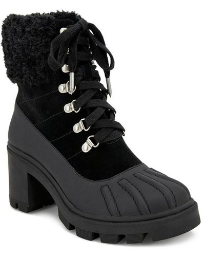 Splendid Mikayla Leather Block Heel Combat & Lace-up Boots - Black