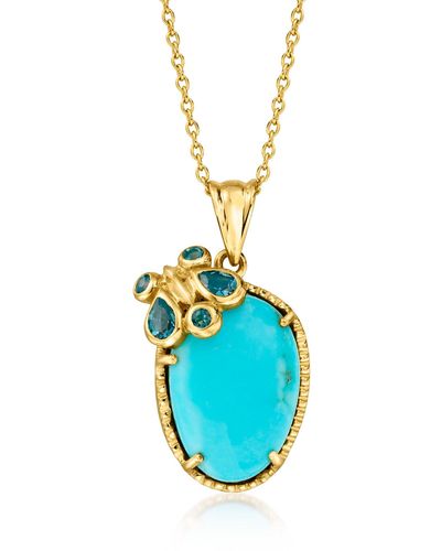 Ross-Simons Turquoise And London Topaz Butterfly Pendant Necklace - Blue