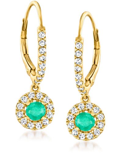 Ross-Simons Emerald And . Zircon Drop Earrings - Green