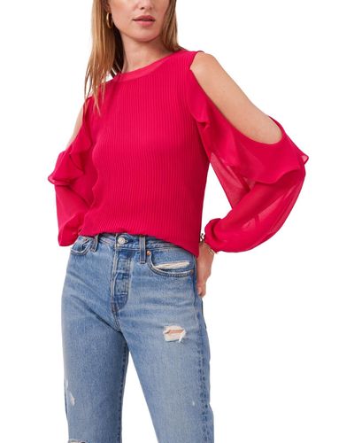 1.STATE Cold Shoulder Pintuck Blouse - Red