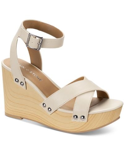 Sun & Stone Tiaraa Ankle Strap Heeled Wedge Sandals - Brown