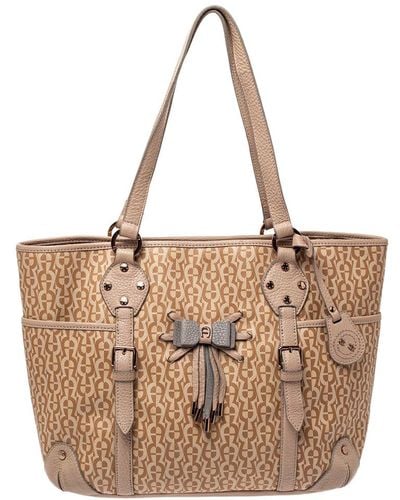 Aigner Beige/pink Signature Coated Canvas And Leather Bow Tote - Brown