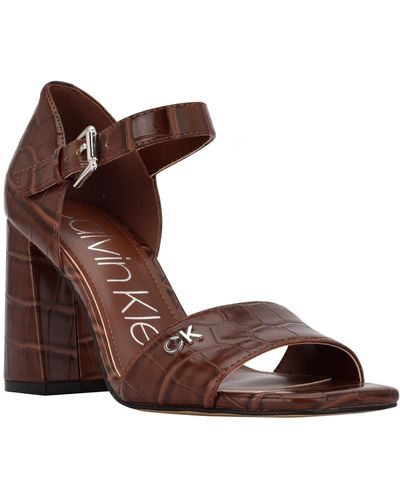 Calvin Klein Quote Faux Leather Printed D'orsay Heels - Brown