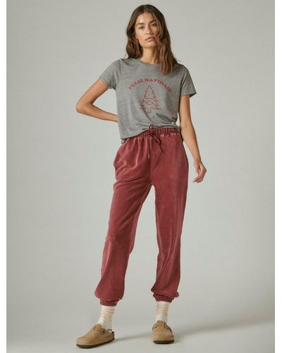 Lucky Brand Slouchy Ribbed Velour Jogger - Red