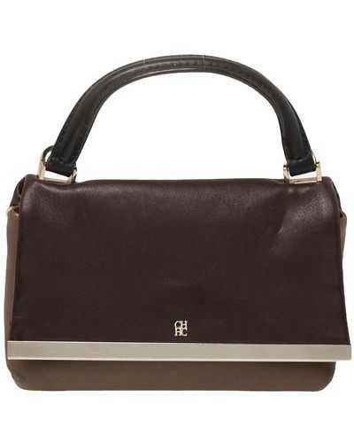 Carolina Herrera Bicolor Leather Top Handle Bag - Purple