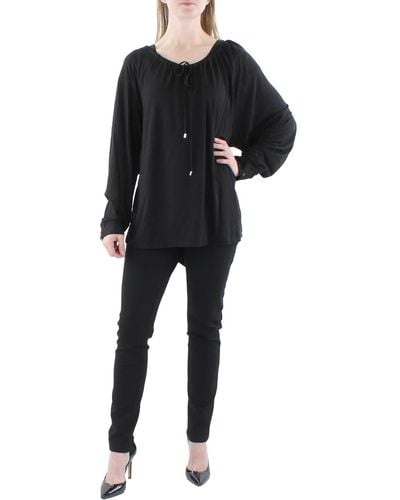 Calvin Klein Plus Drawsring Long Sleeve Blouse - Black