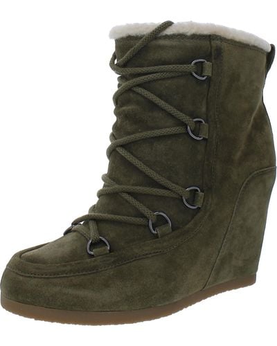 Veronica Beard Elfred Faux Suede Round Toe Wedge Boots - Green