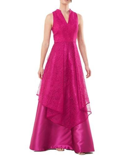 Kay Unger Tamara Lace Long Evening Dress - Pink