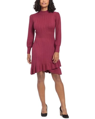London Times Knit Above-knee Sweaterdress - Red