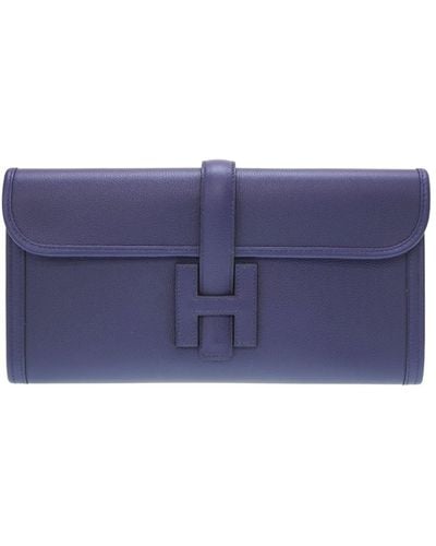 Hermès Jige Leather Clutch Bag (pre-owned) - Blue
