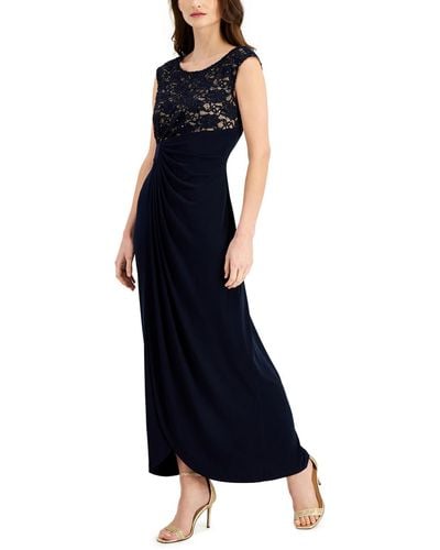 Connected Apparel Lace Stretch Maxi Sheath Dress - Blue