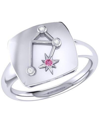 Monary Libra Scales Pink Tourmaline & Diamond Constellation Signet Ring - White