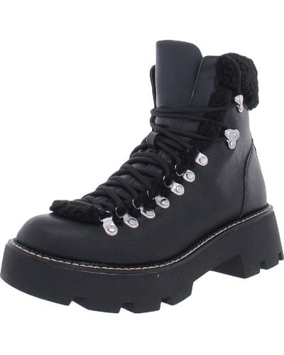 Steve Madden Cycloneee Faux Leather Block Heel Hiking Boots - Black