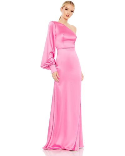 Ieena for Mac Duggal One Shoulder Bishop Sleeve Trumpet Gown - Pink