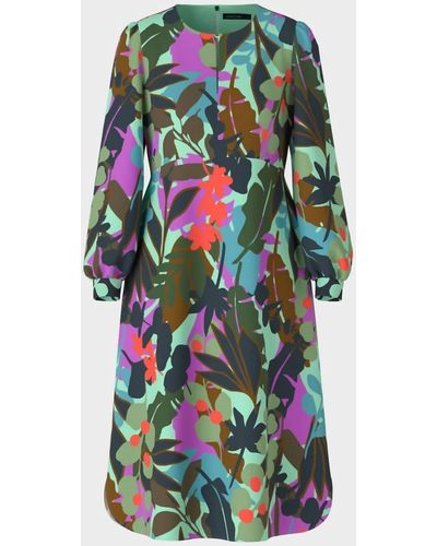 Marc Cain Dress Is Colorful Leaf Design - White