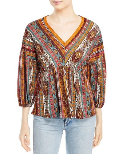 Status By Chenault Boho Stretch Peasant Top - Red