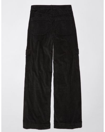 American Eagle Outfitters Ae Dreamy Drape Stretch Corduroy Super High-waisted baggy Wide-leg Pant - Black