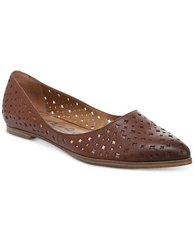 Zodiac Hill Perf Leather Pointed Toe Ballet Flats - Brown