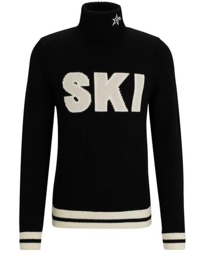 BOSS X Perfect Moment Virgin-wool Sweater With 'ski' Intarsia - Black