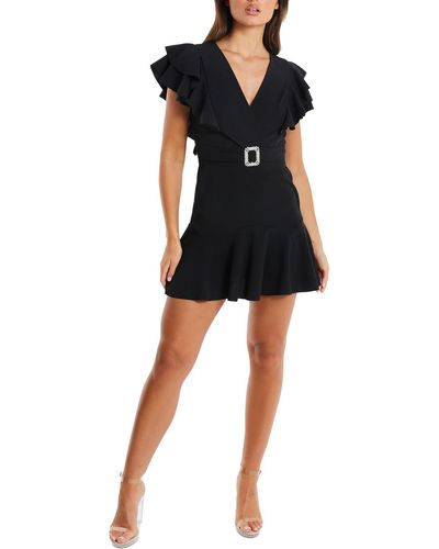 Quiz Crepe Belted Cocktail And Party Dress - Black