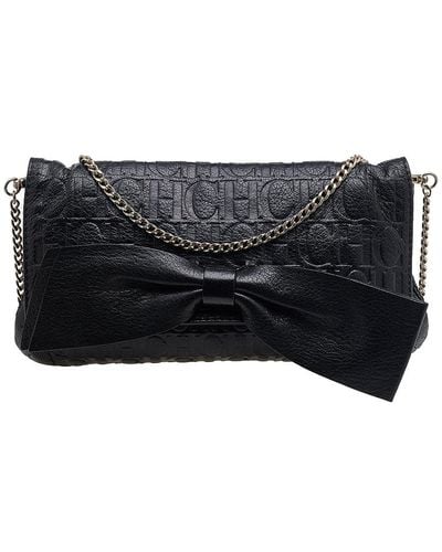 Carolina Herrera Embossed Leather Audrey Bow Flap Shoulder Bag - Black