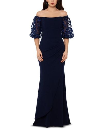 Xscape Off-the-shoulder Long Evening Dress - Blue