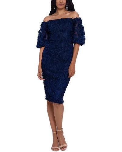 Xscape Lace Midi Cocktail And Party Dress - Blue