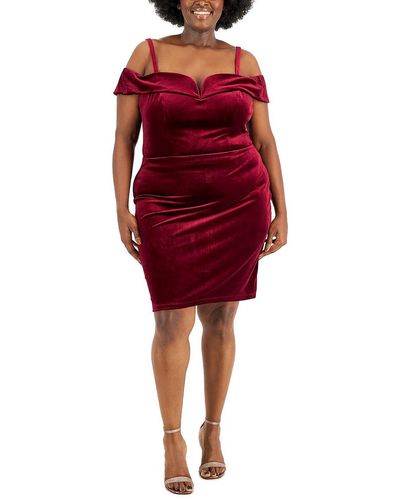 B Darlin Plus Velvet Mini Bodycon Dress - Red