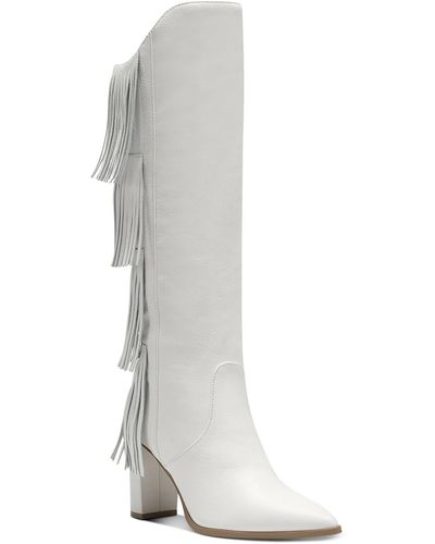 INC Yomesa Fringe Pointed Toe Knee-high Boots - White