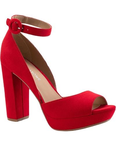 Sun & Stone Reeta Faux Leather Ankle Pumps - Red