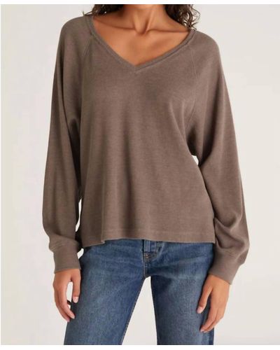 Z Supply Frances Waffle Ls Top - Brown