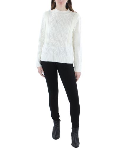 Lucy Paris Dylan Ribbed Trim Cable Knit Crewneck Sweater - White