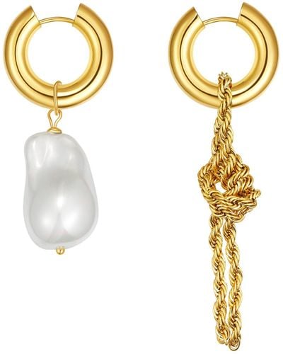 Classicharms Unique Asymmetrical Rope Chain Baroque Pearl Drop Earrings - Metallic