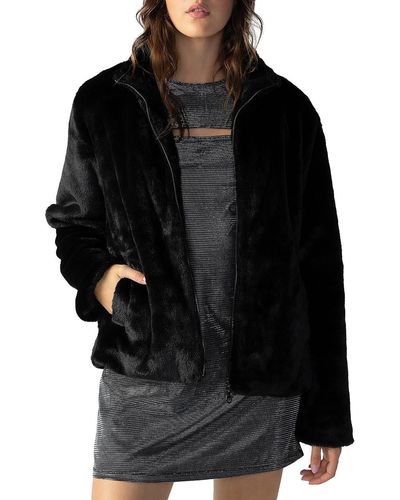 Sanctuary Textured Warm Faux Fur Coat - Black