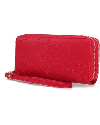 MKF Collection by Mia K Ellie Genuine Leather Flower-embossed Wristlet Wallet By Mia K. - Red