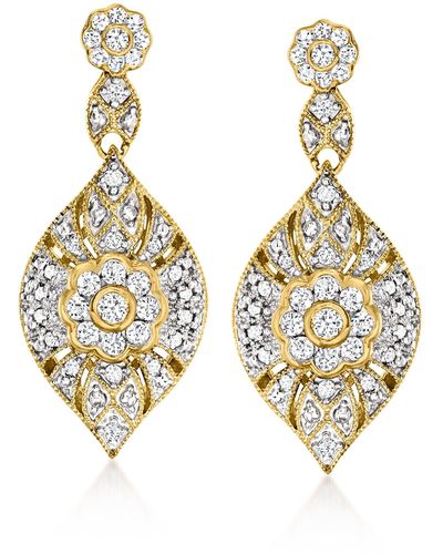 Ross-Simons Diamond Art Deco-style Leaf Drop Earrings - Metallic