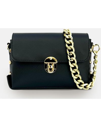 Apatchy London The Bloxsome Leather Crossbody Bag With Gold Chain Strap - Black