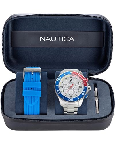Nautica One Stainless Steel And Silicone Watch Box Set - Blue
