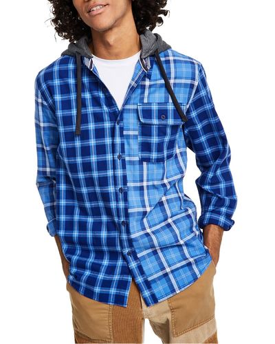 Sun & Stone Attached Hood Collared Button-down Shirt - Blue