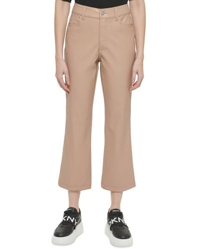 DKNY Faux Leather High Rise Cropped Pants - Natural