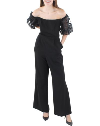 Xscape Petites Floral Applique Off-the-shoulder Jumpsuit - Black