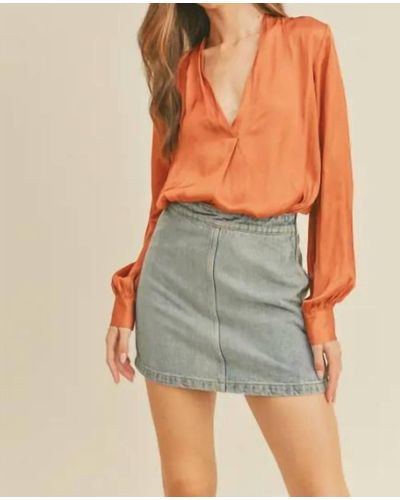 Lush Woven Satin Blouse In Clay - Gray