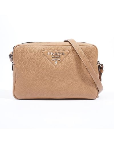 Prada Two Strap Double Zip Leather Crossbody Bag - Natural