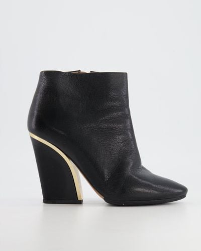 Chloé Chloe Leather Gold-detailed Heeled Boots - Black