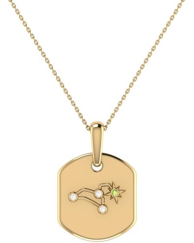 Monary Leo Lion Peridot & Diamond Constellation Tag Pendant Necklace - Metallic