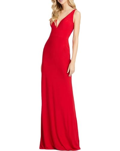Ieena for Mac Duggal Plunging Sleeveless Evening Dress - Red