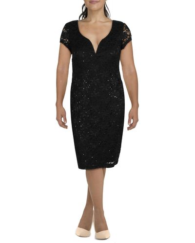 Connected Apparel Sequined Lace Cocktail Dress - Black