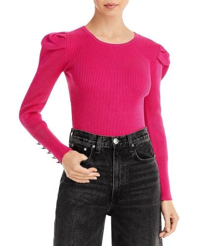 Aqua Ribbed Wrist Buttons Crewneck Sweater - Pink