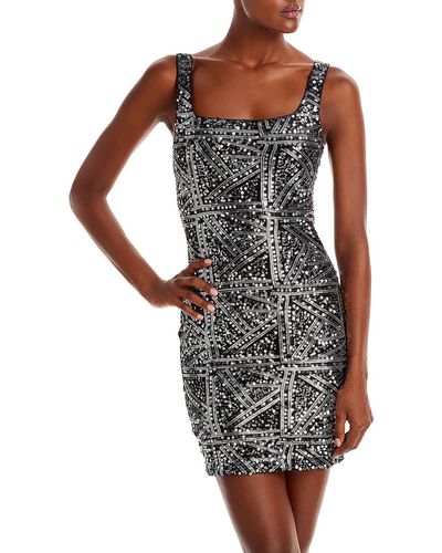 Aqua Sequined Short Mini Dress - Gray