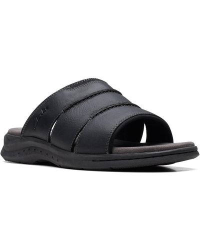 Clarks Walkford Easy Leather Slide Mule Sandals - Black